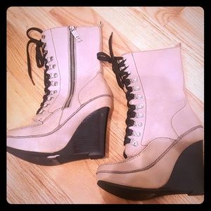 Lace & Zipper Wedge Ankle Boots